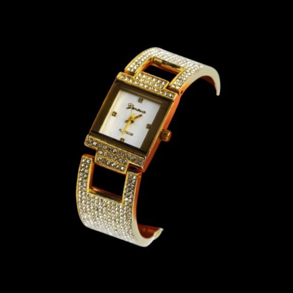 Vintage Geneva Platinum Rhinestone Bracelet Wristwatch